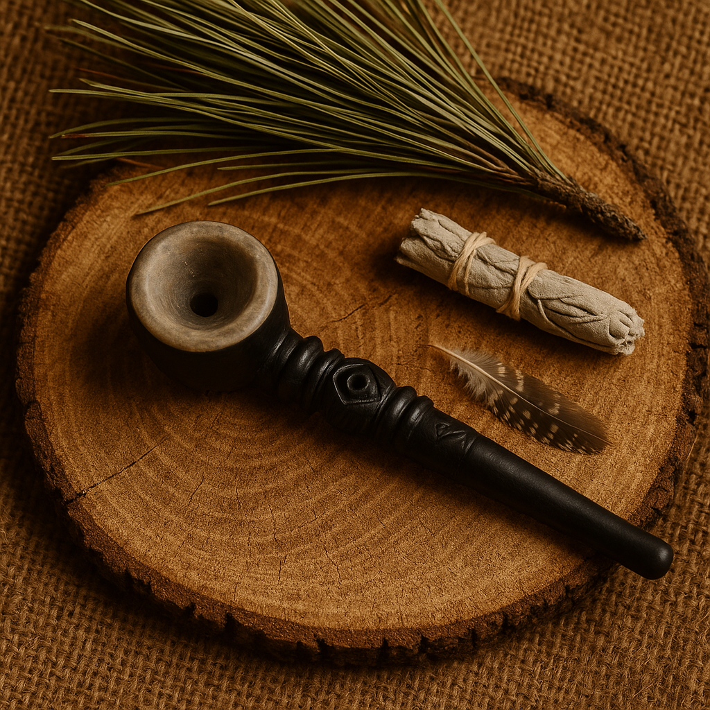 Canadian Hardwood Pipes- Courting In Tall Grass Stone Bowl & Carved Wood Smoking Pipe - 4"