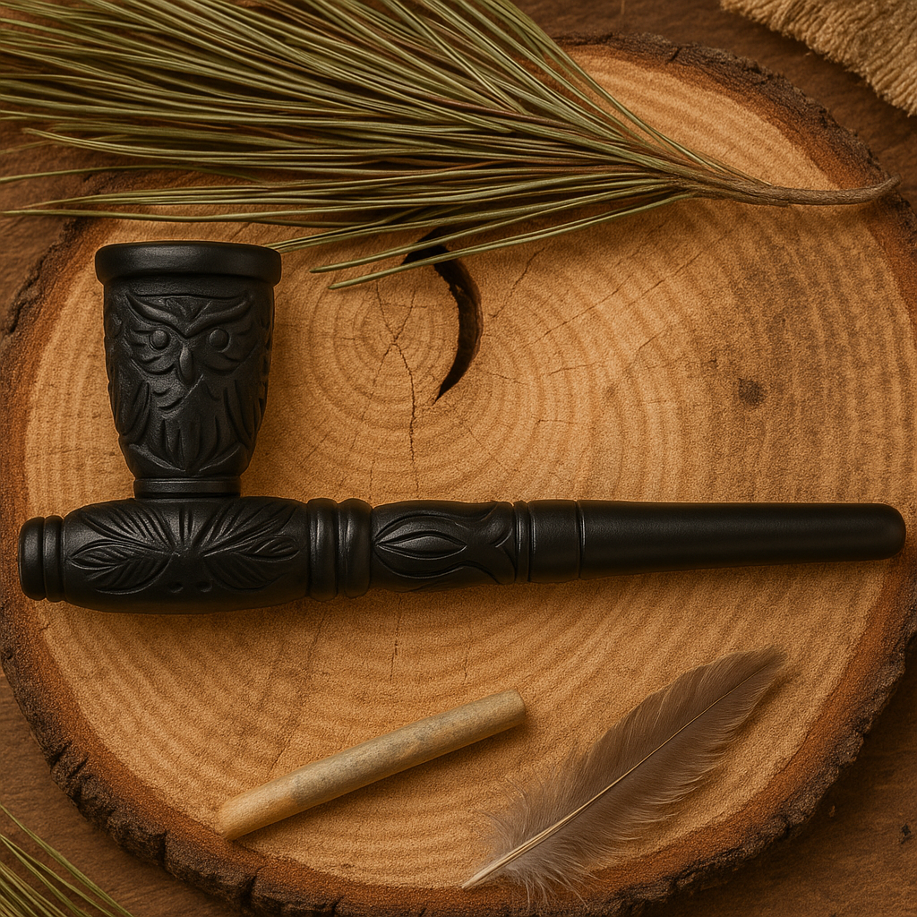 Canadian Hardwood Smoking Pipes- Dark Nostalgia Carved Wood Smoking Pipe - 8"