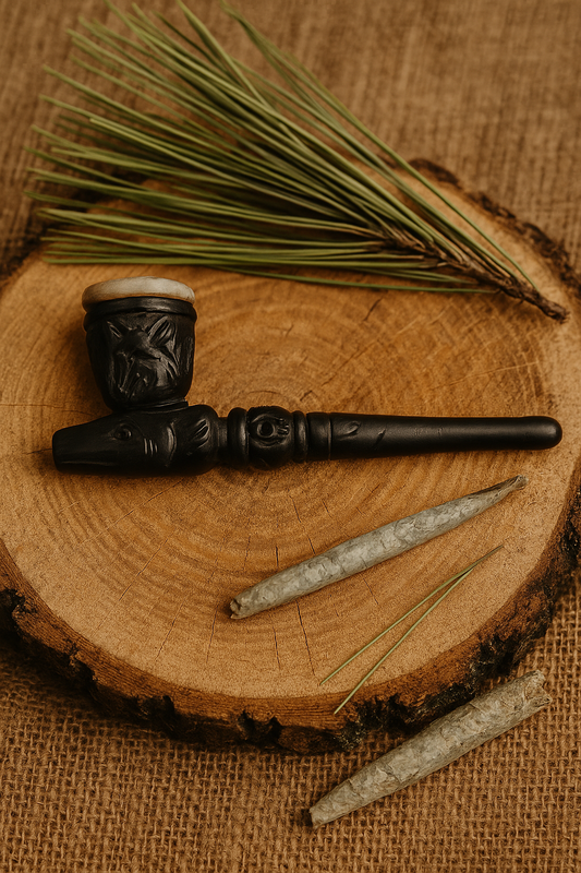 Canadian Hardwood Pipes- Courting In Tall Grass Stone Bowl & Carved Wood Smoking Pipe - 4"